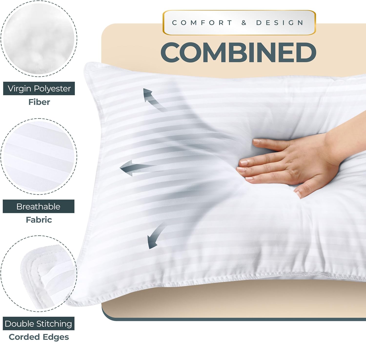 Bedding Bed Pillows for Sleeping Queen Size, 1000 Grams Filled Hotel Quality Cooling Pillows for Side, Back or Stomach Sleepers (White, Set of 2)