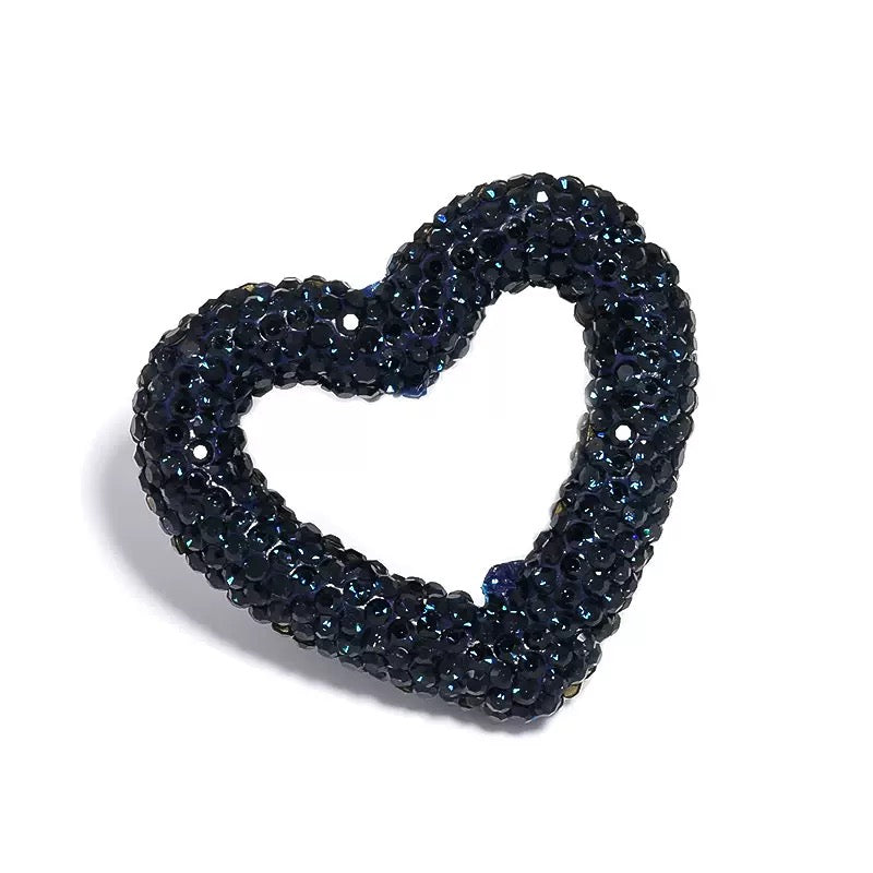 Kimhatter Heart-Shaped Polymer Clay Beads, 27.5×33.5mm Black Diamond Rhinestone Focal Beads with 2mm Hole for Phone Charms, Pen Charms & Jewelry Making