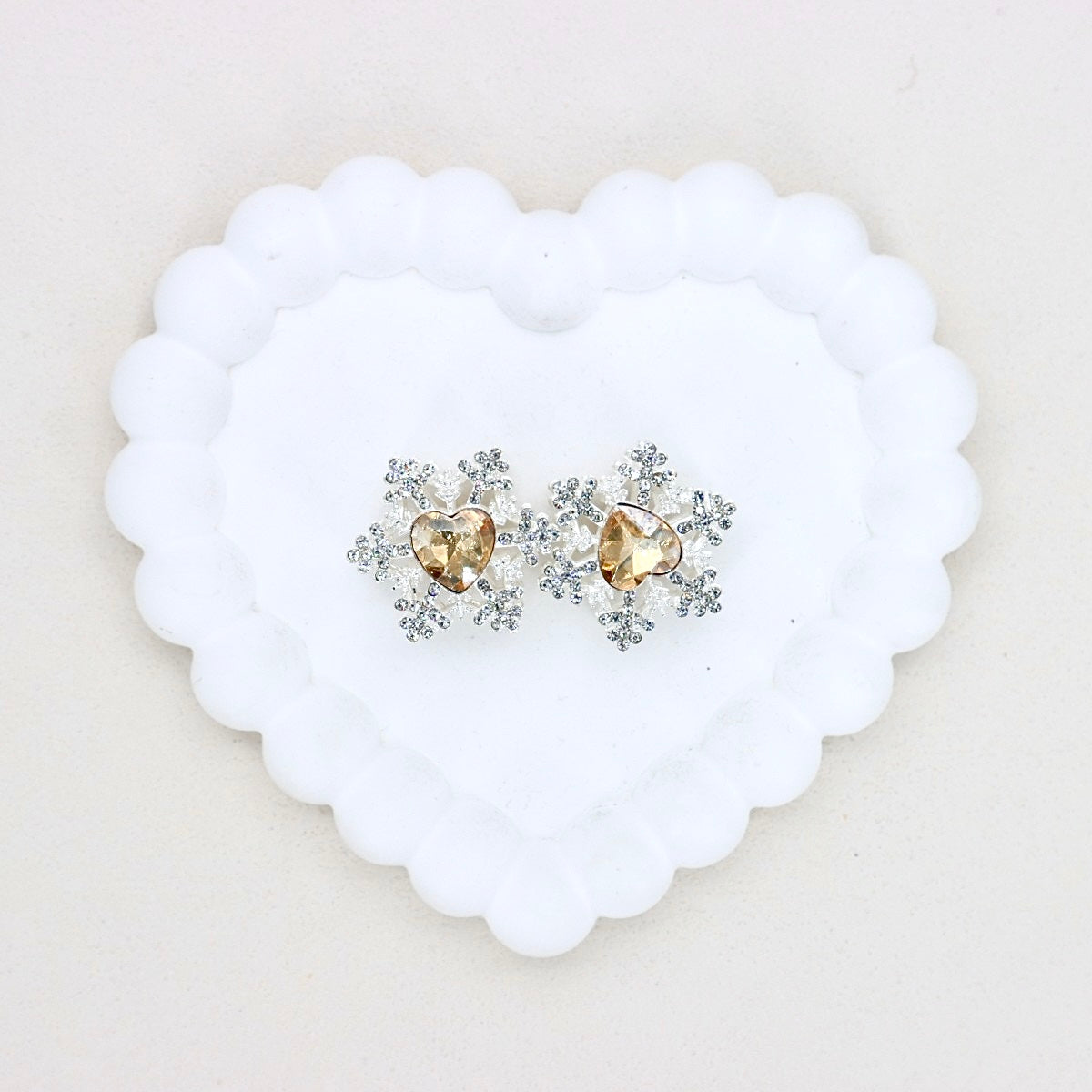 Kimhatter Christmas Snowflake Double-Sided Heart Zircon Alloy Bead with Straight Hole