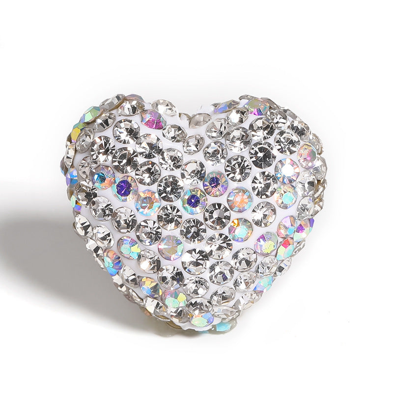 Kimhatter Stardust Heart Polymer Clay Bead with Diamond Ball 3pcs/bag