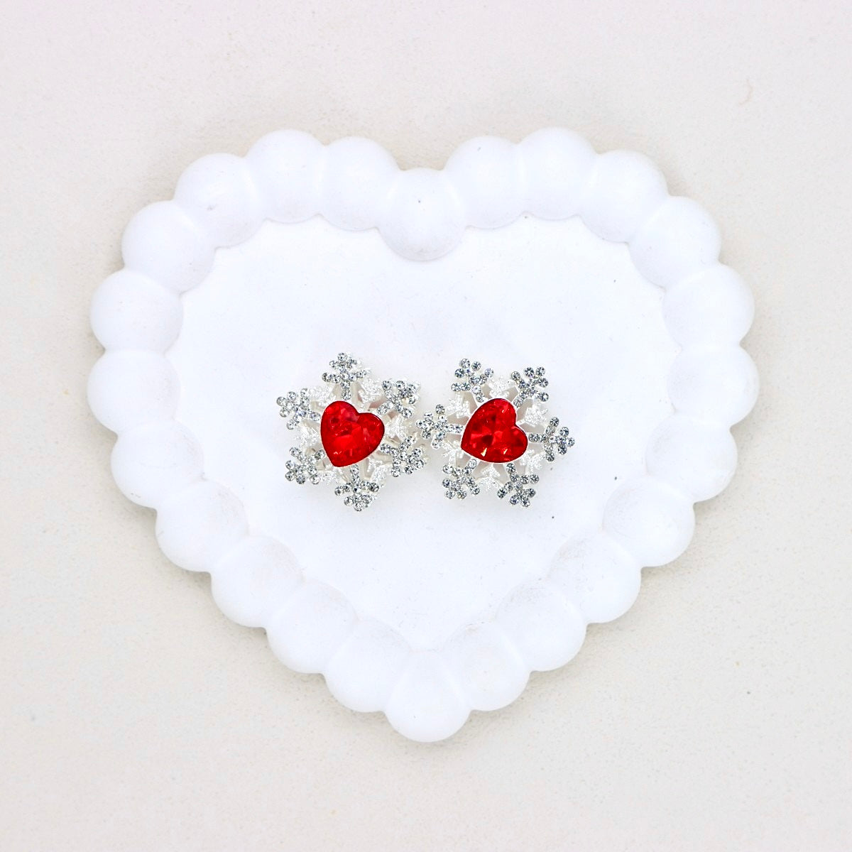 Kimhatter Christmas Snowflake Double-Sided Heart Zircon Alloy Bead with Straight Hole