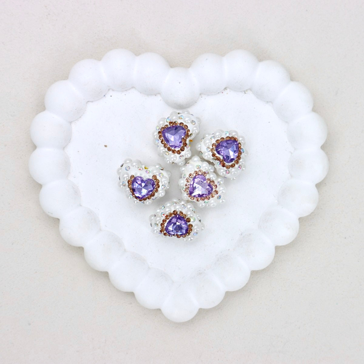 Kimhatter Pearl Heart Diamond Ball Beads with Straight Hole
