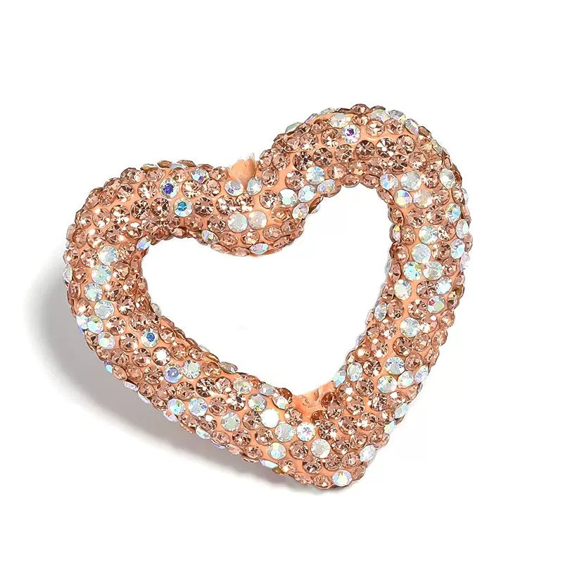 Kimhatter Heart-Shaped Polymer Clay Beads, 27.5×33.5mm Black Diamond Rhinestone Focal Beads with 2mm Hole for Phone Charms, Pen Charms & Jewelry Making