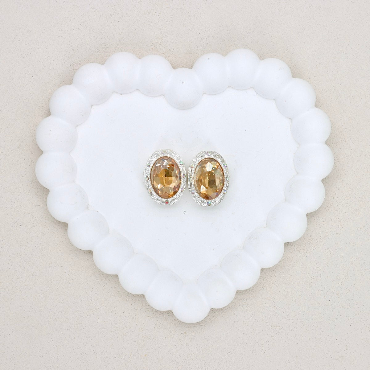 Oval Silver Double-Sided Crystal Alloy Bead with Diamond Ball Design