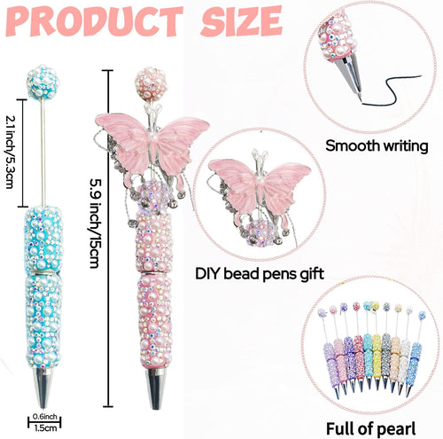 10Pcs Beadable Pens Full Pearl Fancy Pen for Beads Cute Journalling Pens for Women Fun Bling Ballpoint Pens Tween girls Gifts Trendy Stuff