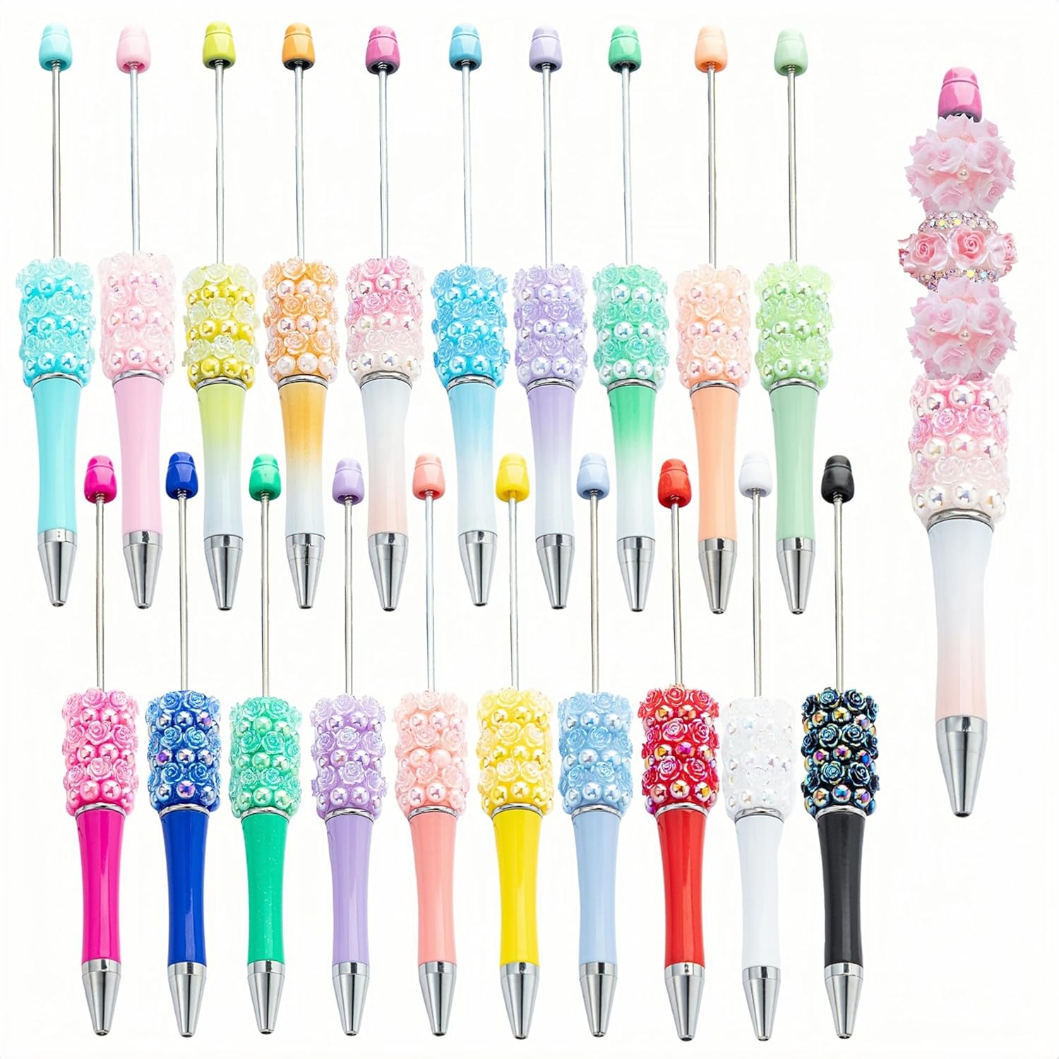 10Pcs Beadable Pens Full Pearl Fancy Pen for Beads Cute Journalling Pens for Women Fun Bling Ballpoint Pens Tween girls Gifts Trendy Stuff