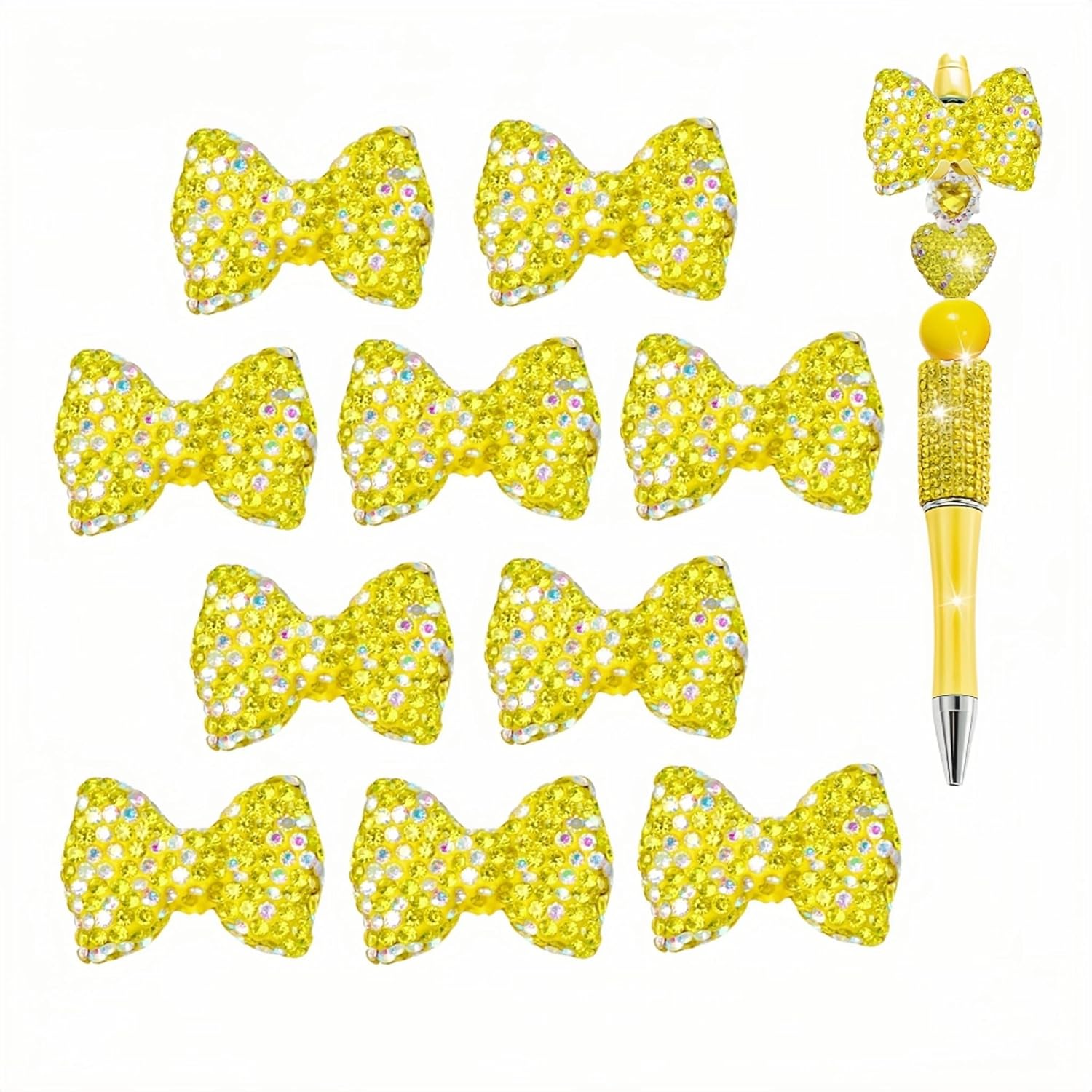 Bow Beads for Pens 10 Pcs Rhinestone Focal Bead for Crafts Fits for Beadable Pens Jewelry Making Braclets Bling Chunky Glitter Beads for DIY Supplies