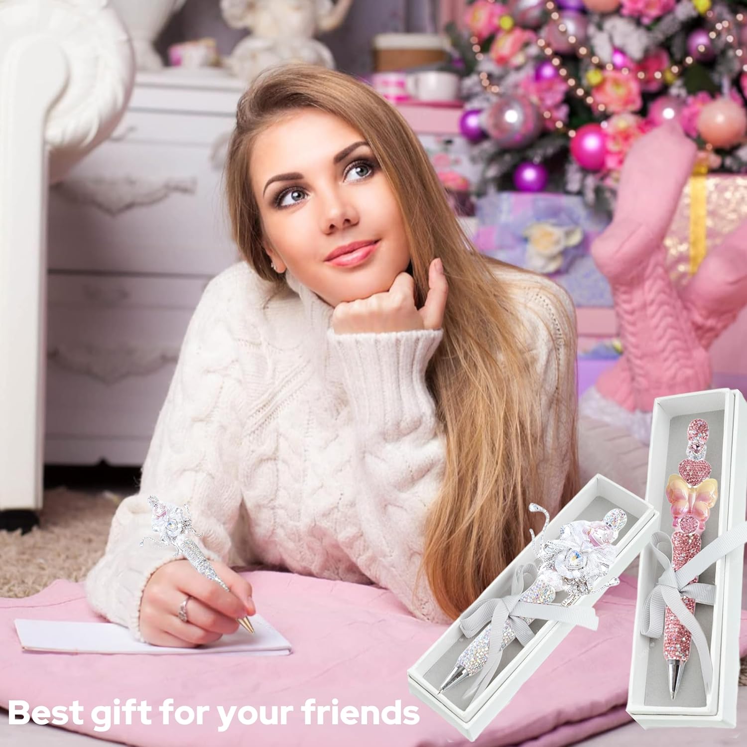 10Pcs Beadable Pens Full Pearl Fancy Pen for Beads Cute Journalling Pens for Women Fun Bling Ballpoint Pens Tween girls Gifts Trendy Stuff