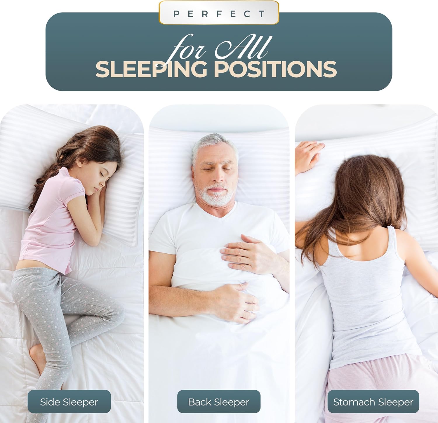 Bedding Bed Pillows for Sleeping Queen Size, 1000 Grams Filled Hotel Quality Cooling Pillows for Side, Back or Stomach Sleepers (White, Set of 2)
