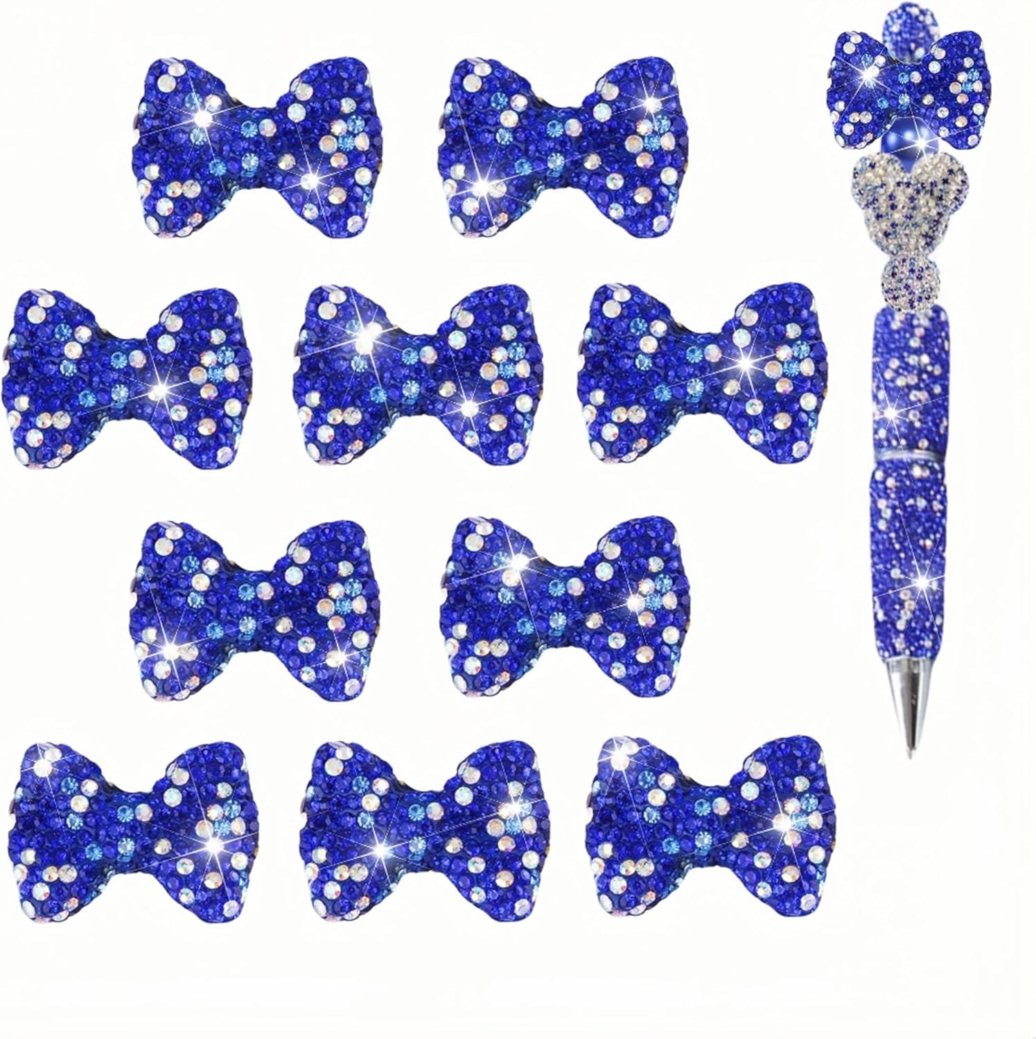 Bow Beads for Pens 10 Pcs Rhinestone Focal Bead for Crafts Fits for Beadable Pens Jewelry Making Braclets Bling Chunky Glitter Beads for DIY Supplies