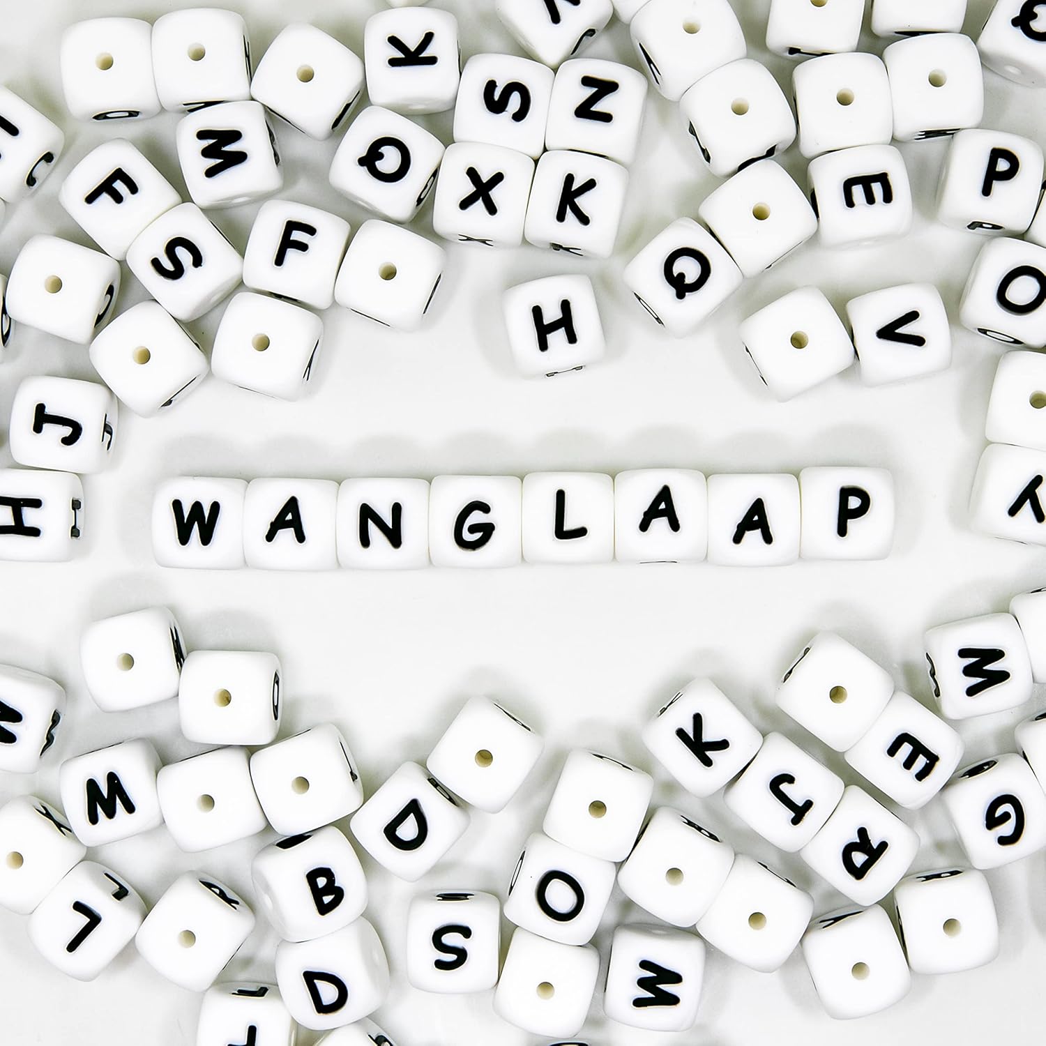 104 Pcs Silicone Letter Beads, 12mm Square Letter Beads, Silicone Beads for Keychain Making, Alphabet Silicone Beads for Bracelet Making (104) White