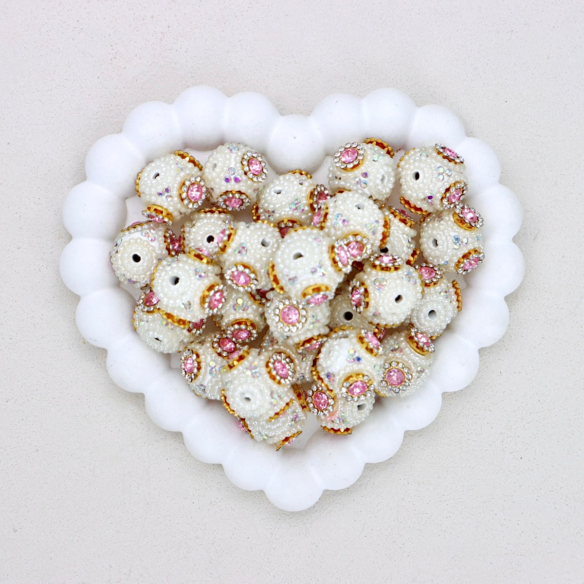Nepal-Inspired Pearl Polymer Clay Diamond Ball Bead with Straight Hole