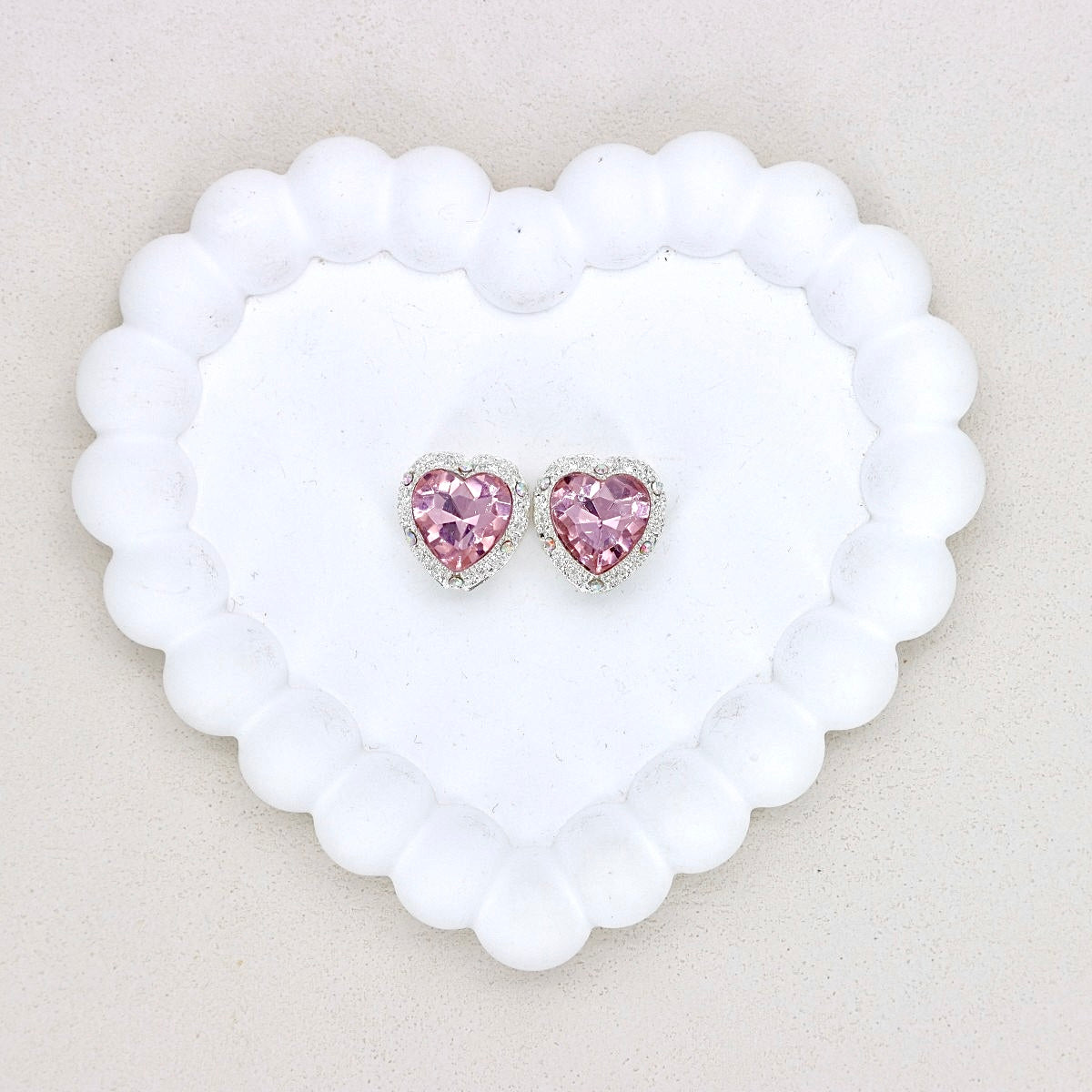 Kimhatter Heart Silver Double-Sided Crystal Alloy Bead with Diamond Ball 2pcs/bag