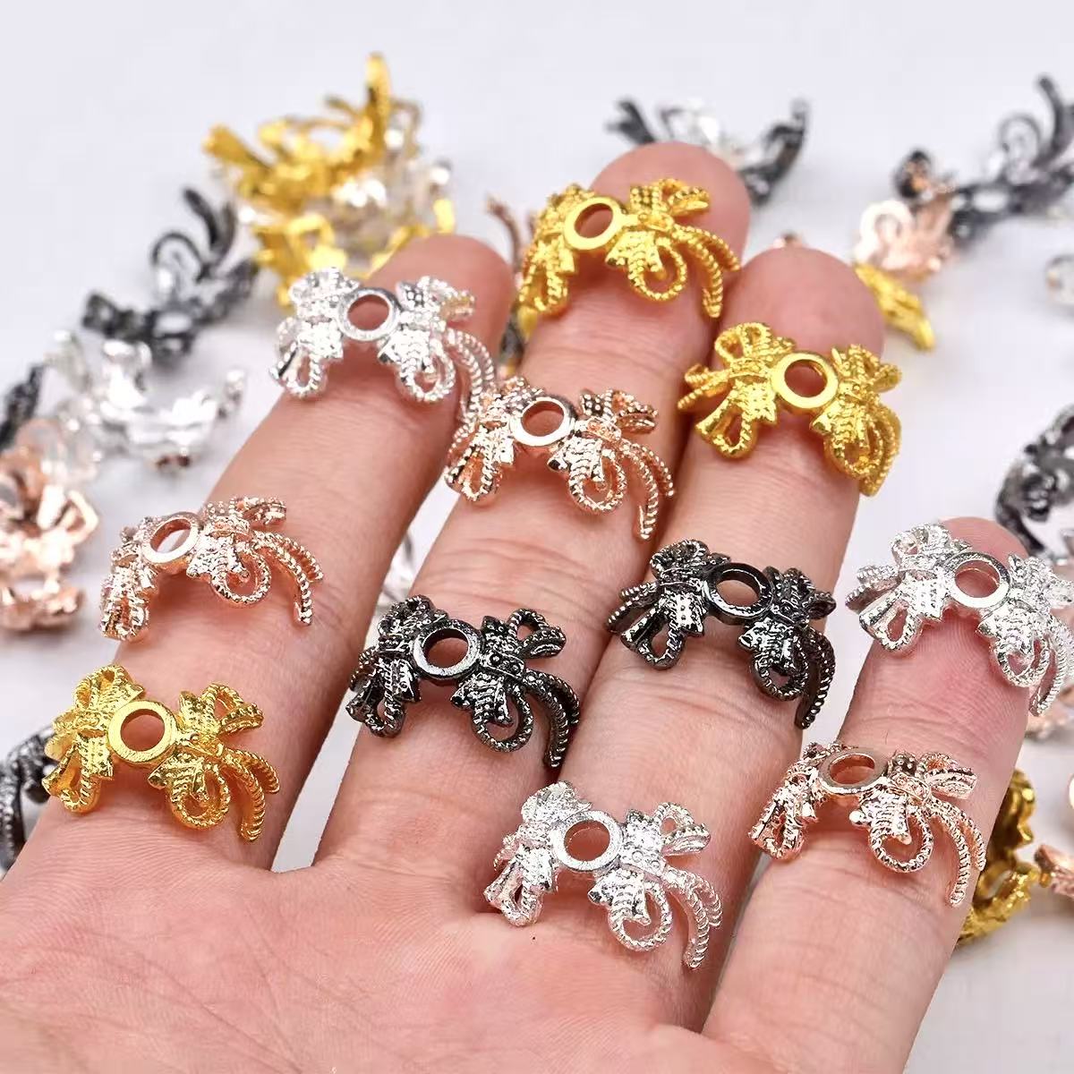 Micro-Set Zircon Double Bow Flower Spacer 10pcs/bag