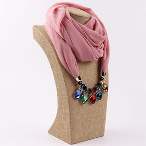 LARRIVED Jewelry Pendants Necklaces Scarf Solid Chiffon Hijab Beads Jewelry Circular Pendant Scarf Women Decorative Neckerchief