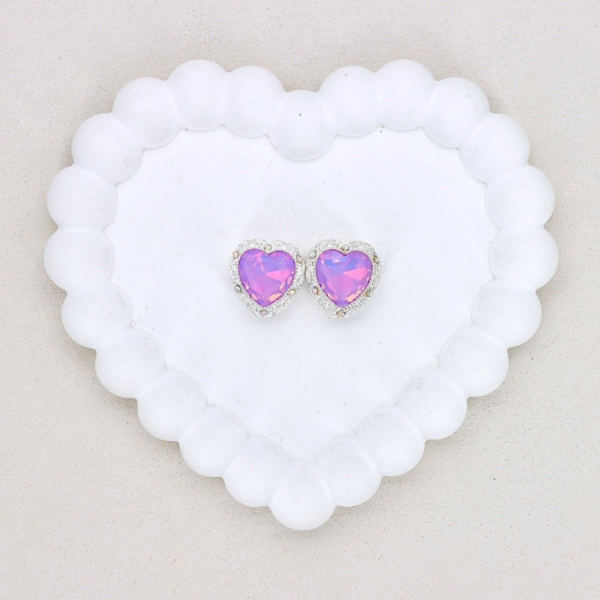 Kimhatter Heart Silver Double-Sided Crystal Alloy Bead with Diamond Ball 2pcs/bag