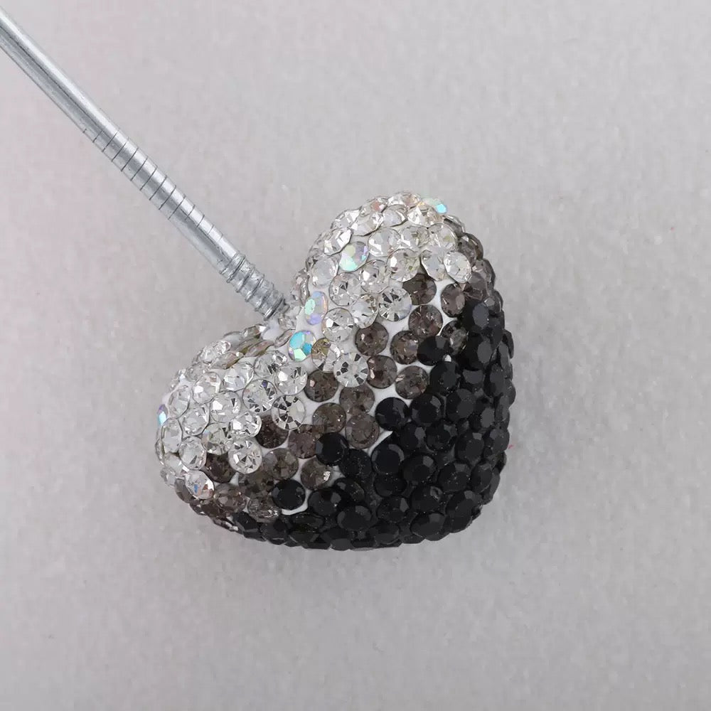 Kimhatter Ombre Heart Polymer Clay Bead with Diamond Ball 3pcs/bag