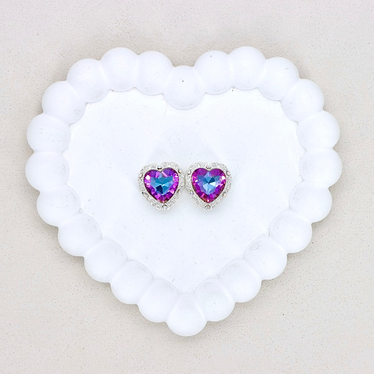 Kimhatter Heart Silver Double-Sided Crystal Alloy Bead with Diamond Ball 2pcs/bag