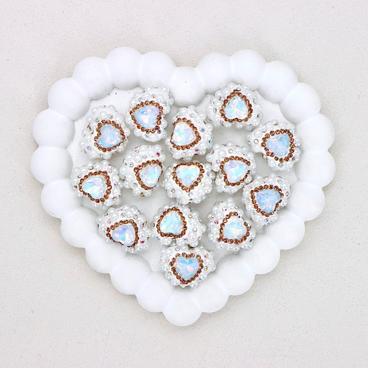 Kimhatter Pearl Heart Diamond Ball Beads with Straight Hole