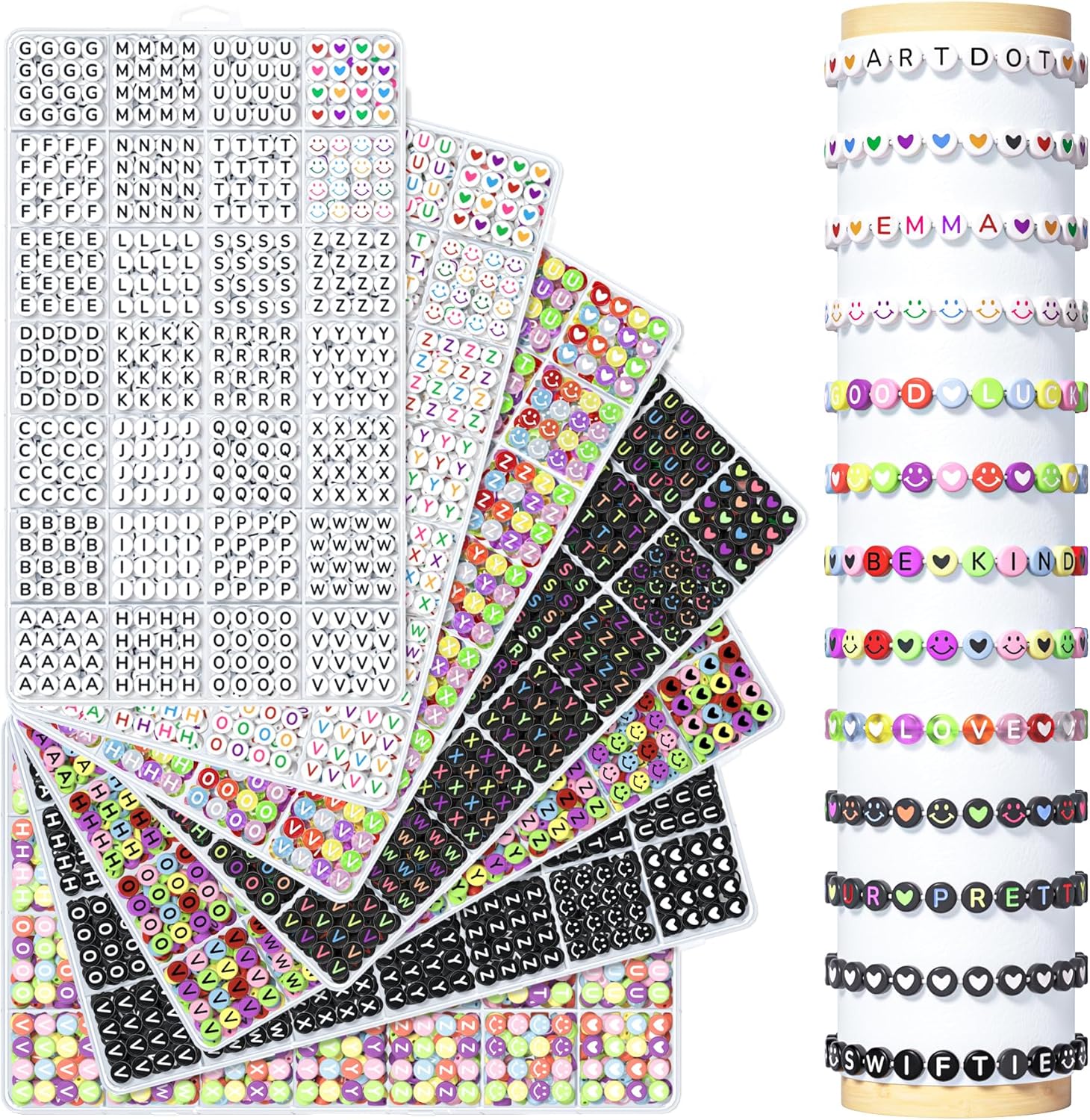 kimhatter 1400 PCS Alphabet Letter Beads Kit – 28 Styles Preppy Friendship Bracelet Beads with Storage Case for DIY Jewelry Making and Crafting