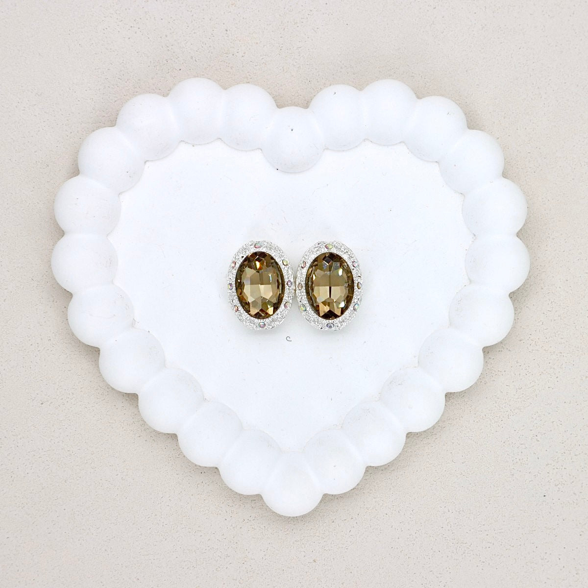 Oval Silver Double-Sided Crystal Alloy Bead with Diamond Ball Design