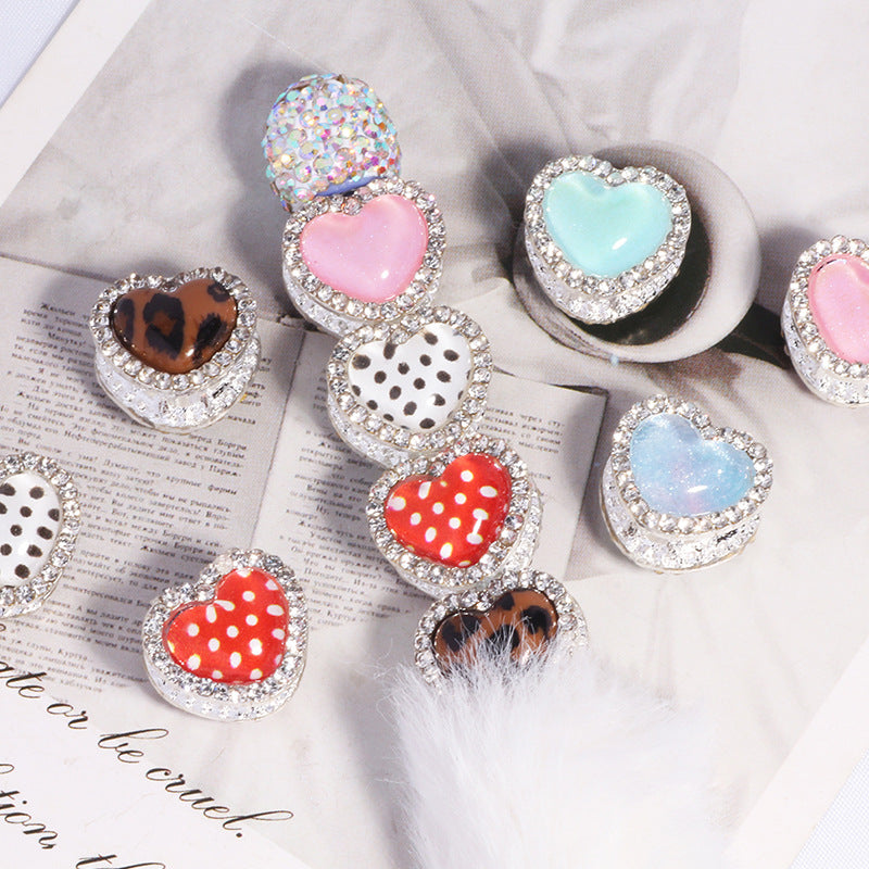 Heavy Duty Double-Layer Heart Alloy Bead with Rhinestones