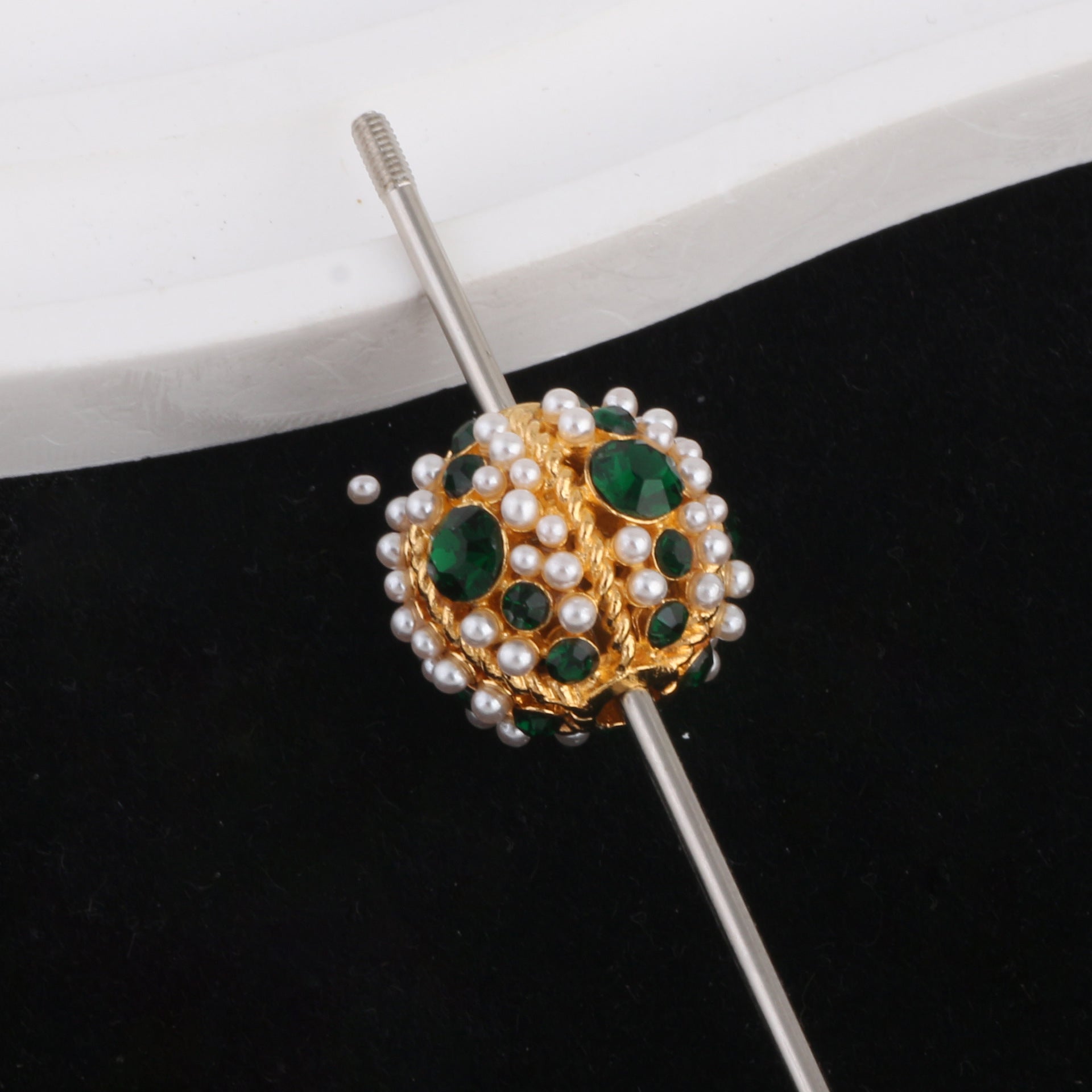 Kimhatter Nepal Heavy-Duty Alloy Pumpkin Bead with Rhinestones & Diamond Ball