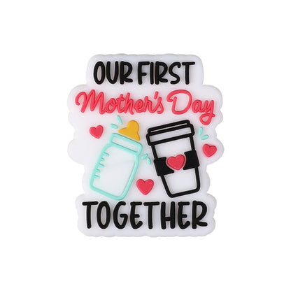 Silicone bead cartoon English letter epoxy loose beads DIY jewelry, heart silicone beads for Mother's Day