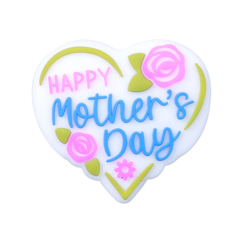 Silicone bead cartoon English letter epoxy loose beads DIY jewelry, heart silicone beads for Mother's Day