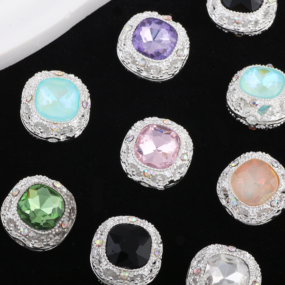 Kimhatter Silver Small Square Rhinestone Alloy Diamond Ball Bead