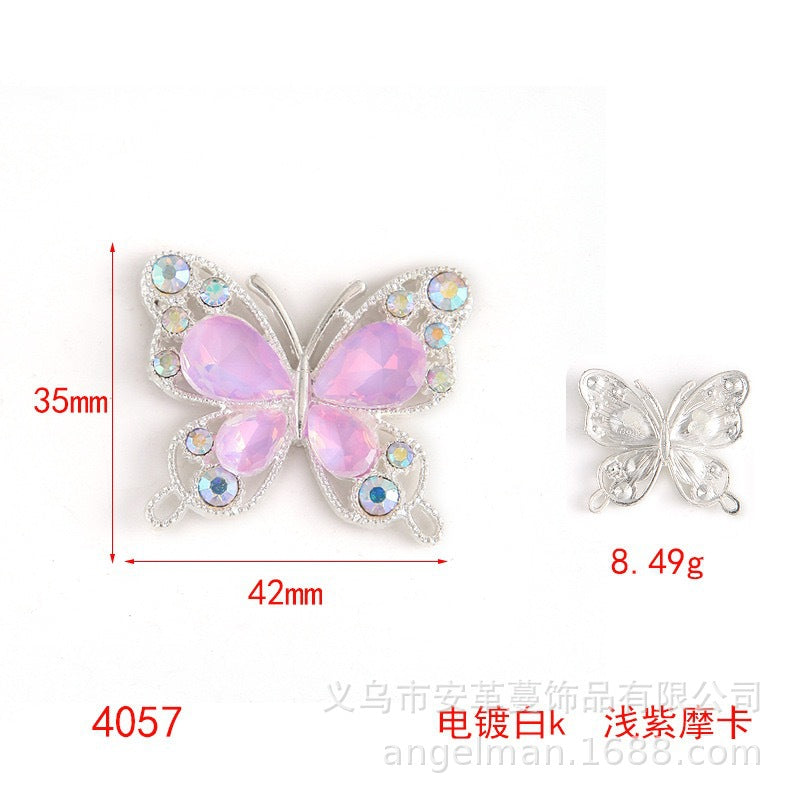 Single-Sided Alloy Rhinestone Butterfly Charm