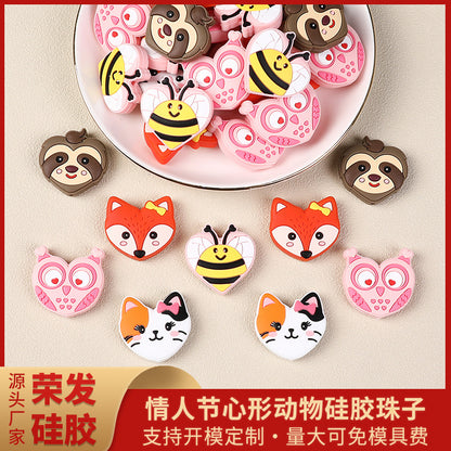 Cute cartoon animal head silicone focal bead