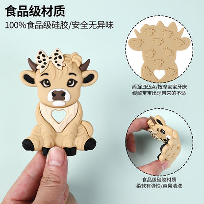 Baby cartoon highland cow, bear, unicorn, panda, dinosaur silicone focal bead