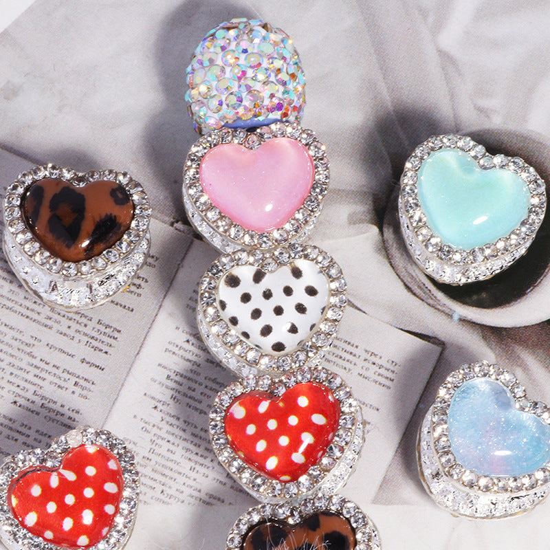 Heavy Duty Double-Layer Heart Alloy Bead with Rhinestones