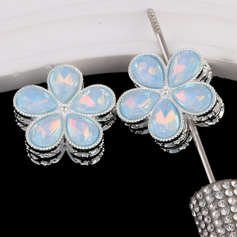 Kimhatter Mocha Alloy 5-Petal Flower Diamond Ball Beads with Straight Hole
