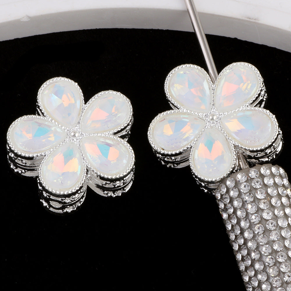 Kimhatter Mocha Alloy 5-Petal Flower Diamond Ball Beads with Straight Hole