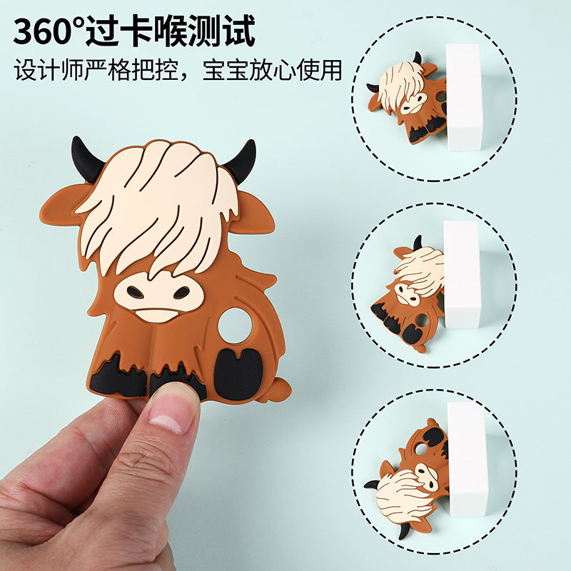 Baby cartoon highland cow, bear, unicorn, panda, dinosaur silicone focal bead