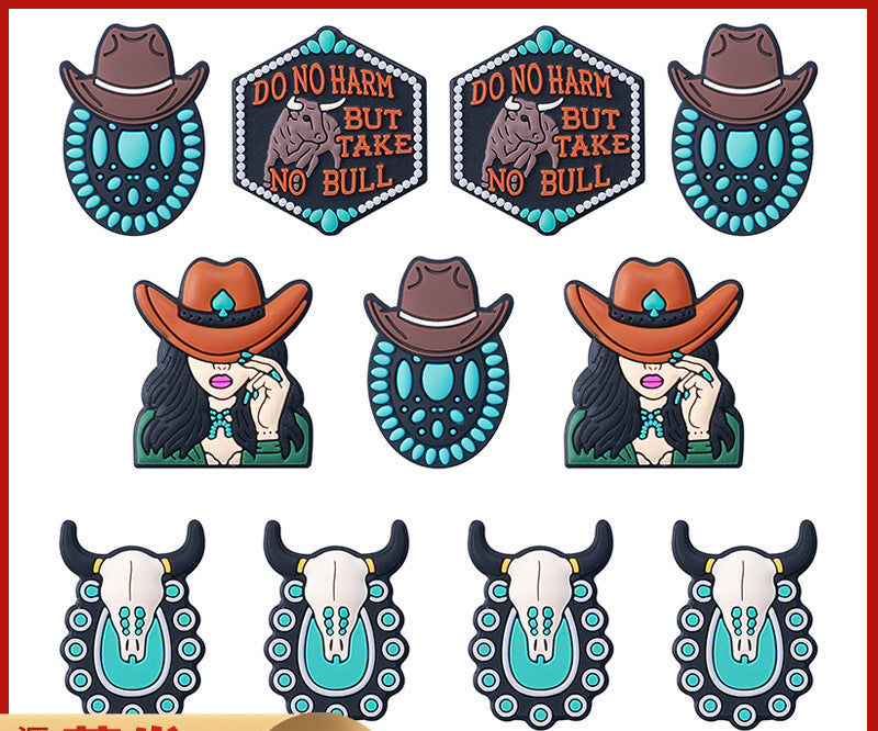 Bull head, cowgirl hat silicone focal bead