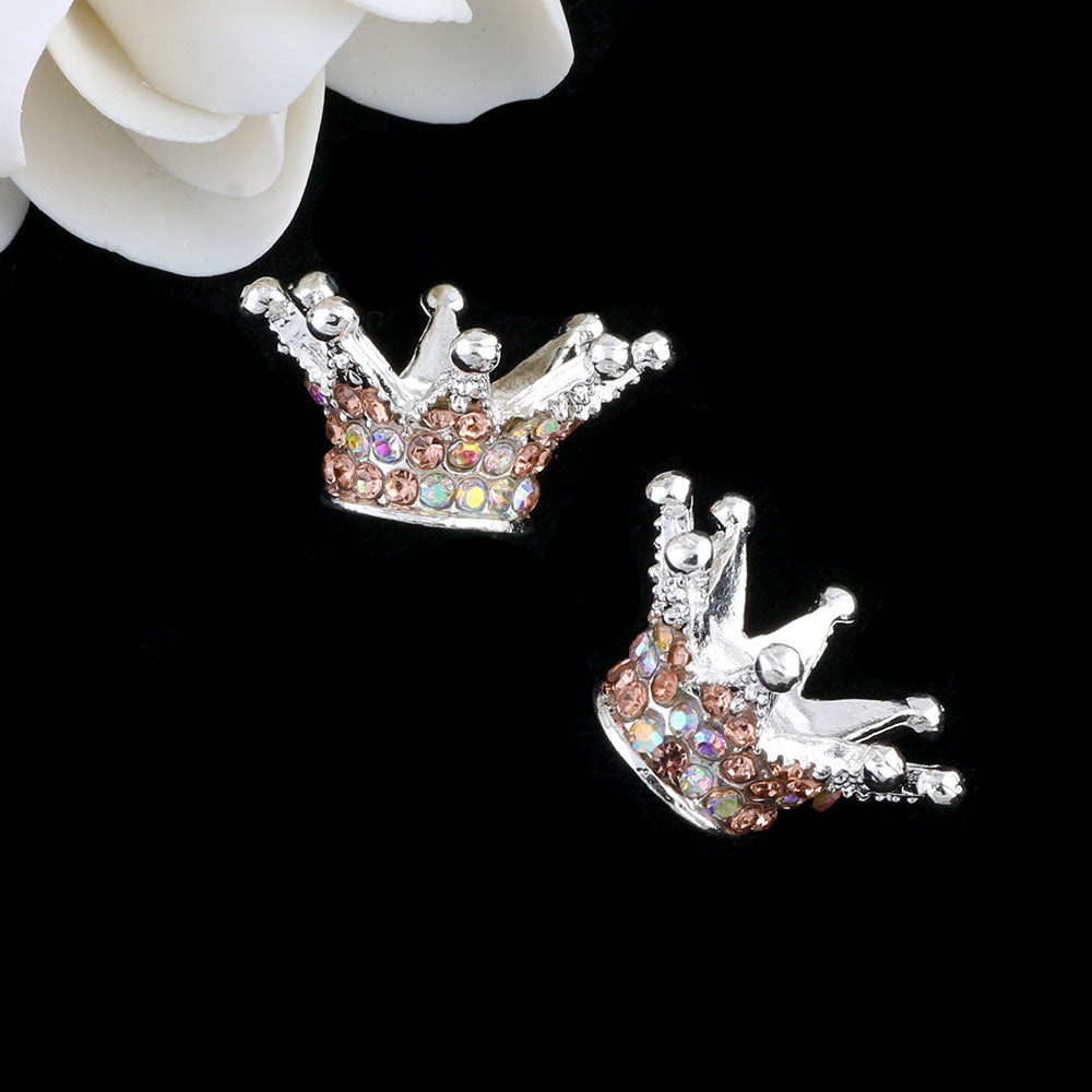 Kimhatter Heavy-Duty Colorful Crown Spacer Bead with Full Rhinestones 5pcs/bag