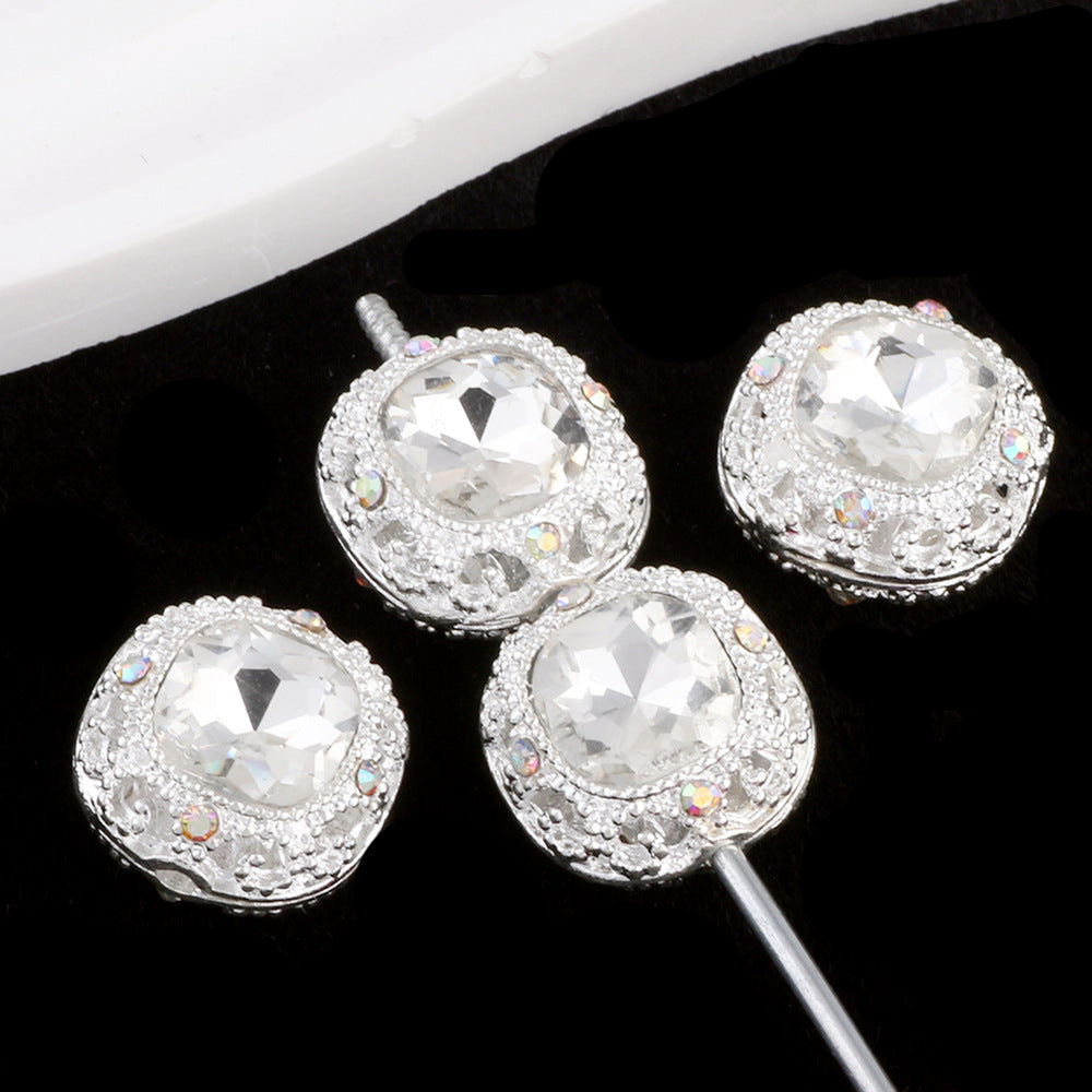 Kimhatter Silver Small Square Rhinestone Alloy Diamond Ball Bead