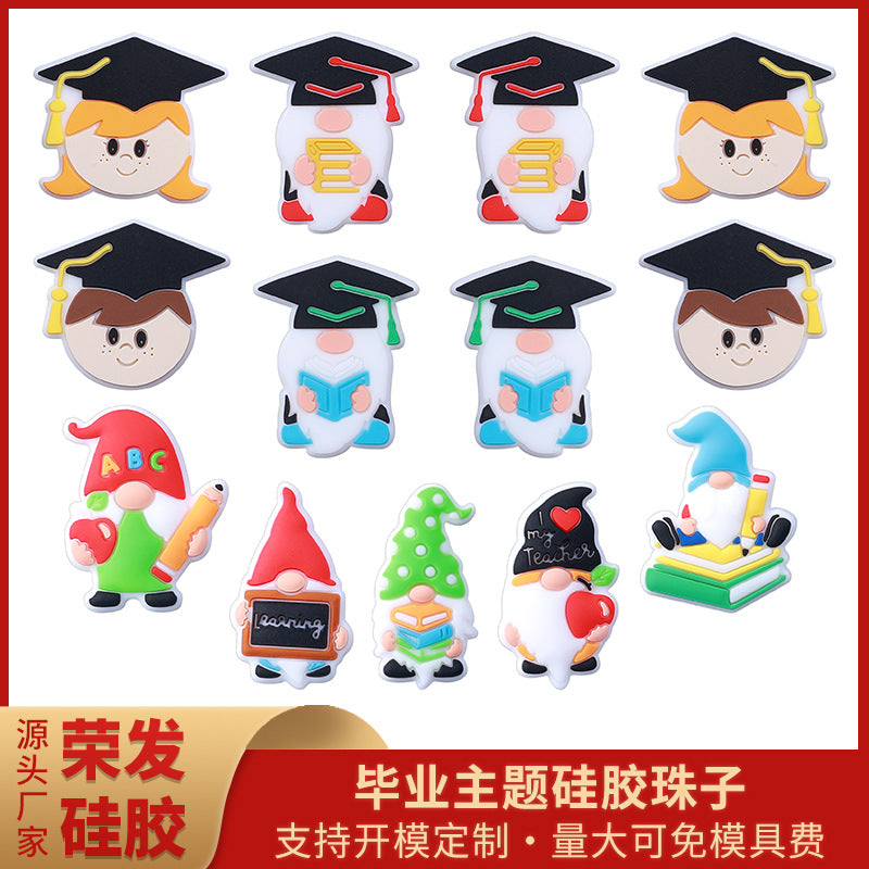 Cartoon gnome graduation series silicone focal beads
