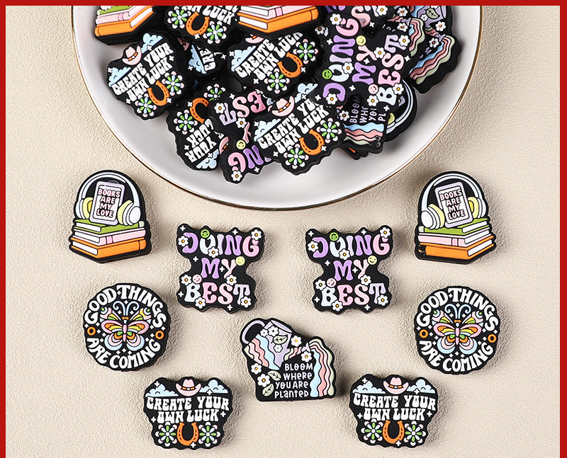 English letter inscription silicone focal bead