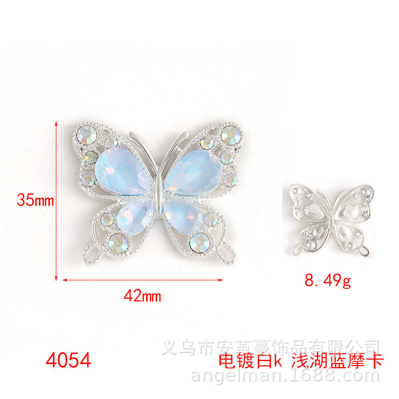 Single-Sided Alloy Rhinestone Butterfly Charm