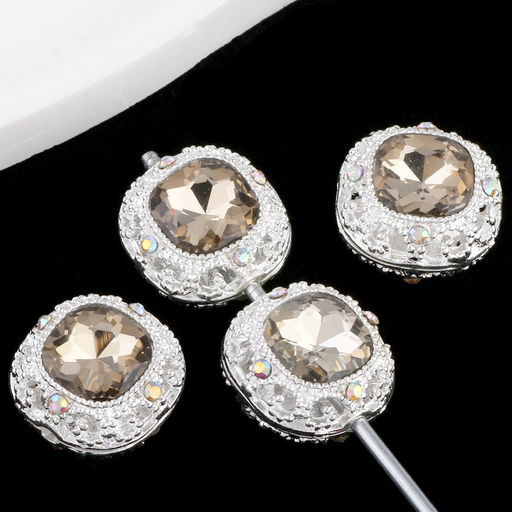 Kimhatter Silver Small Square Rhinestone Alloy Diamond Ball Bead