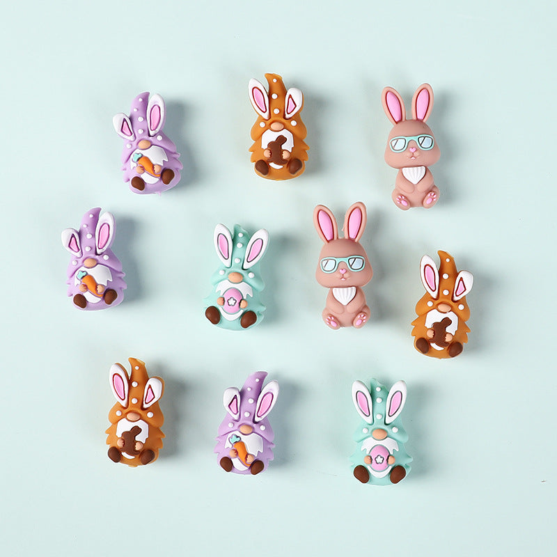 Easter 3D silicone beads, cartoon rabbit, three-dimensional gnome silicone bead accessories