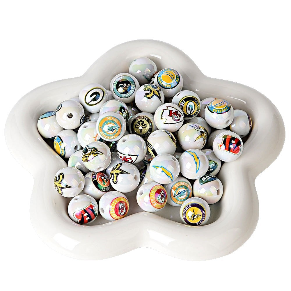 16mm NFL Football Team Beads – Double-Sided Acrylic Round Beads for Game Day Jewelry & Crafts