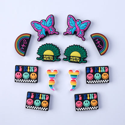 3D Cartoon butterfly & rainbow silicone focal bead