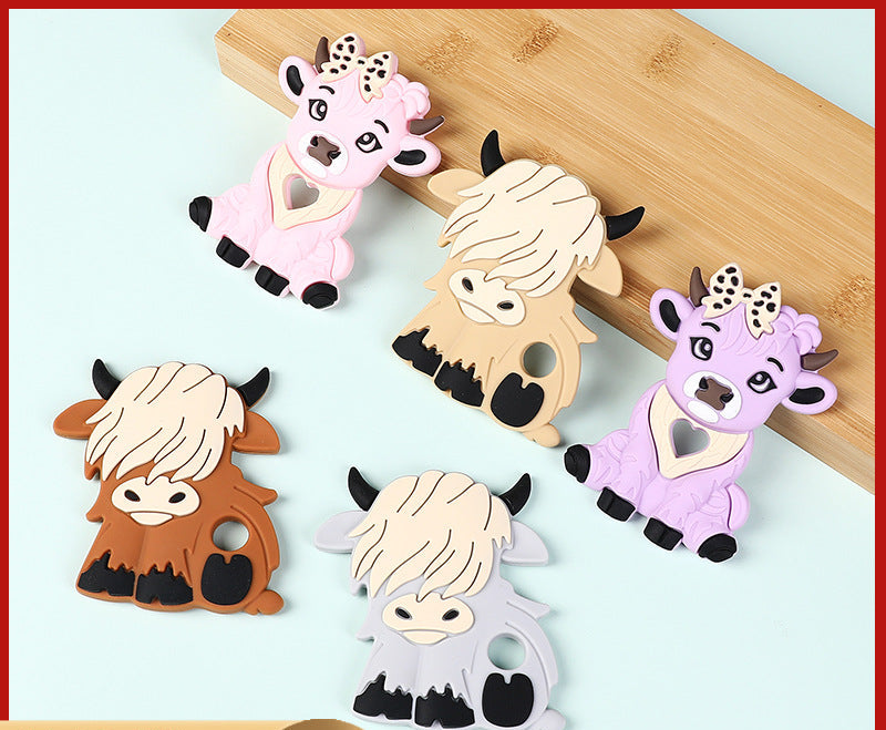 Baby cartoon highland cow, bear, unicorn, panda, dinosaur silicone focal bead