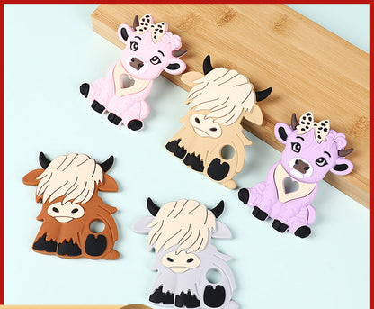 Baby cartoon highland cow, bear, unicorn, panda, dinosaur silicone focal bead
