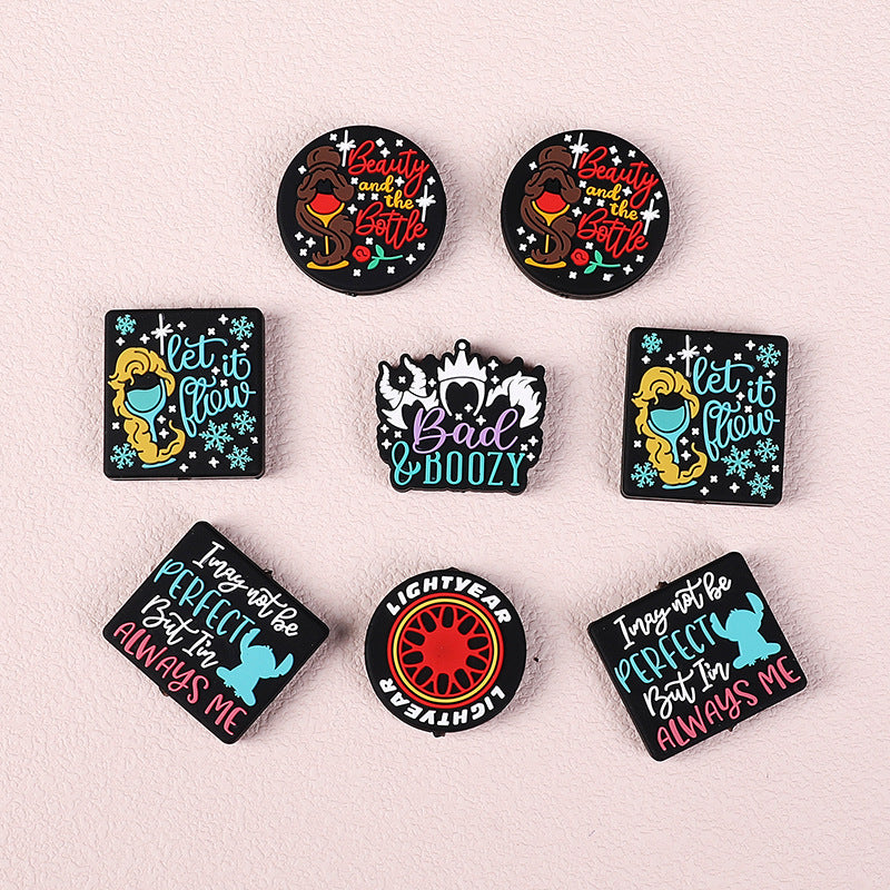 DIY collection of colorful word stickers silicone focal bead